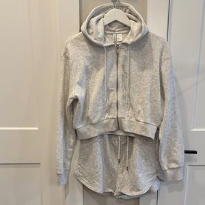 Gray Zip-Up Hoodie & Shorts Set